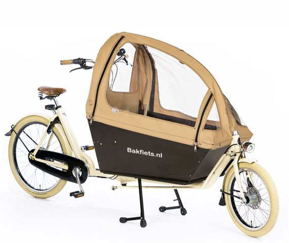 Tent Cargobike Long All-Open Mat Crème, deze tent kan haast helemaal open.