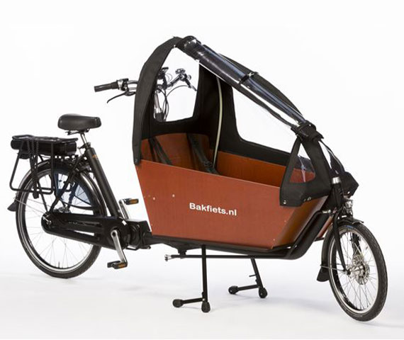 Tent cargobike long all-open matzwart, deze tent kan haast helemaal open.