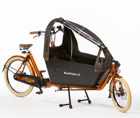 Tent Cargobike Long All-Open Bruin, deze tent kan haast helemaal open.