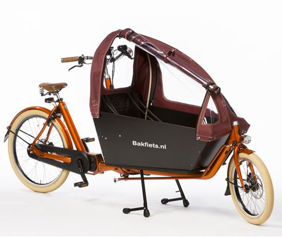 Tent Cargobike Long All-Open Rood, deze tent kan haast helemaal open.